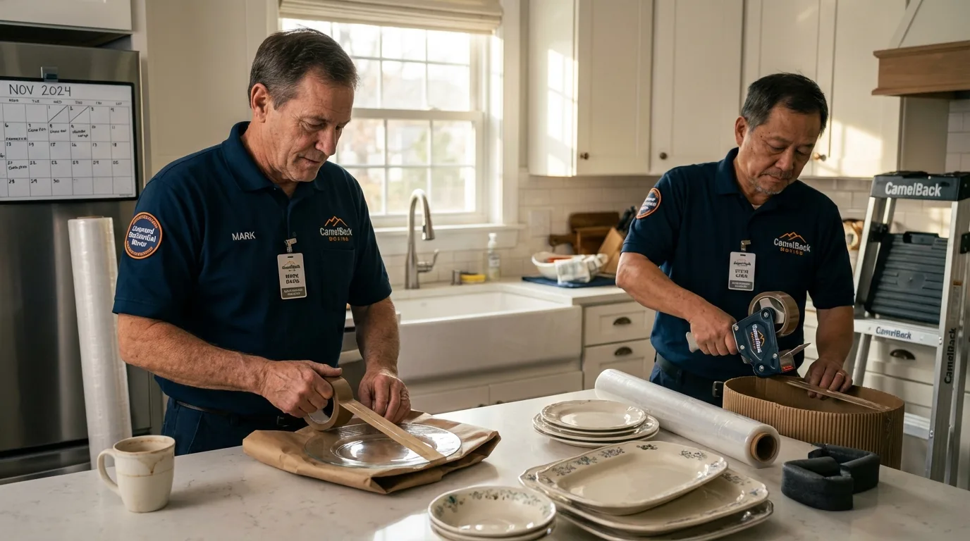 Professional crew packing kitchen dishware in Mentone, CA